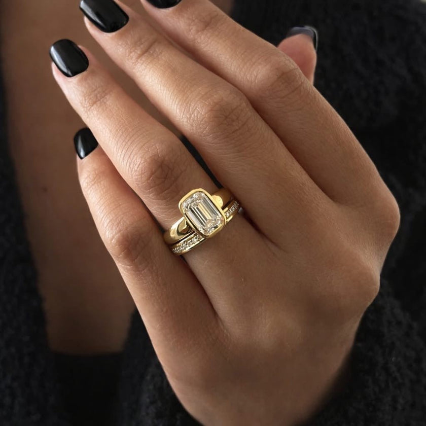 2 Carat Emerald Cut Lab Grown Diamond Bezel Set Solitaire Ring - Mivaan Fine Jewelry