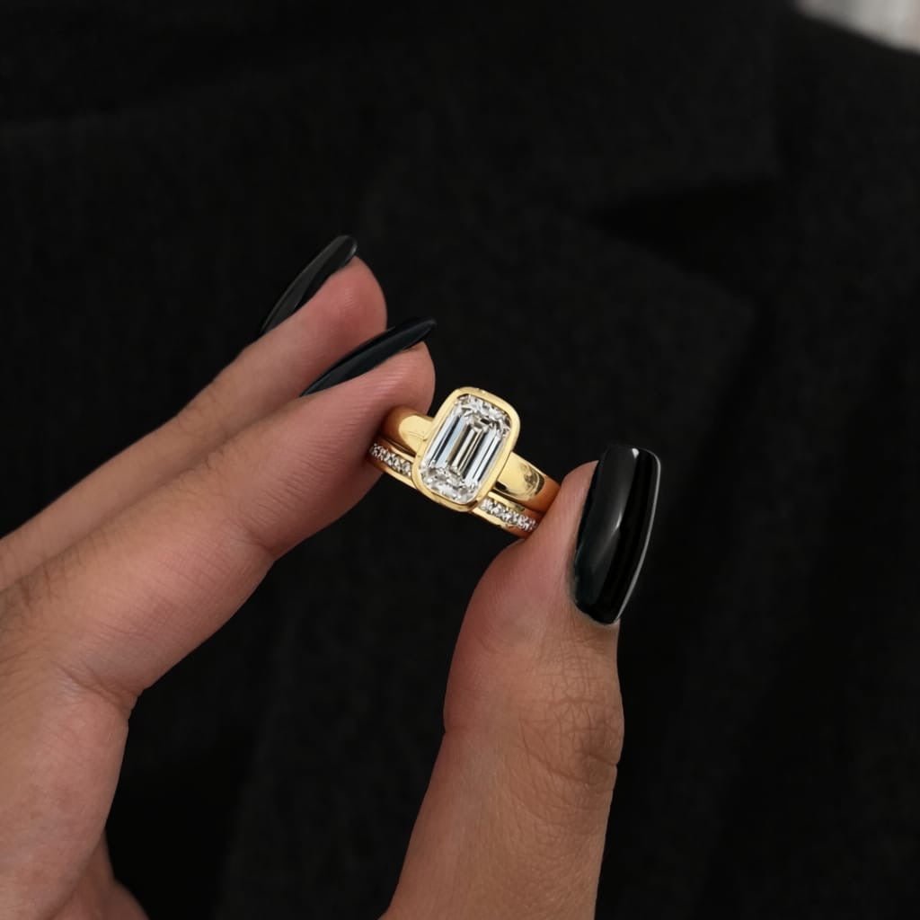 2 Carat Emerald Cut Lab Grown Diamond Bezel Set Solitaire Ring - Mivaan Fine Jewelry