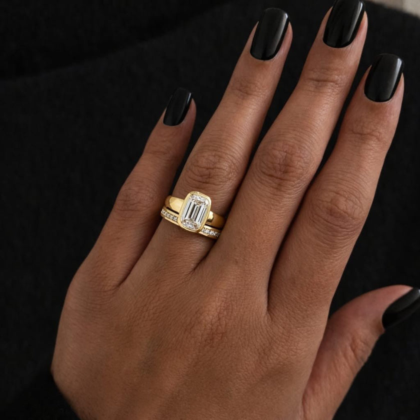 2 Carat Emerald Cut Lab Grown Diamond Bezel Set Solitaire Ring - Mivaan Fine Jewelry