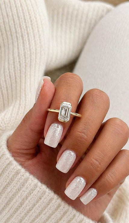 2 Carat Emerald Cut Lab Grown Diamond Half Bezel Engagement Ring - Mivaan Fine Jewelry