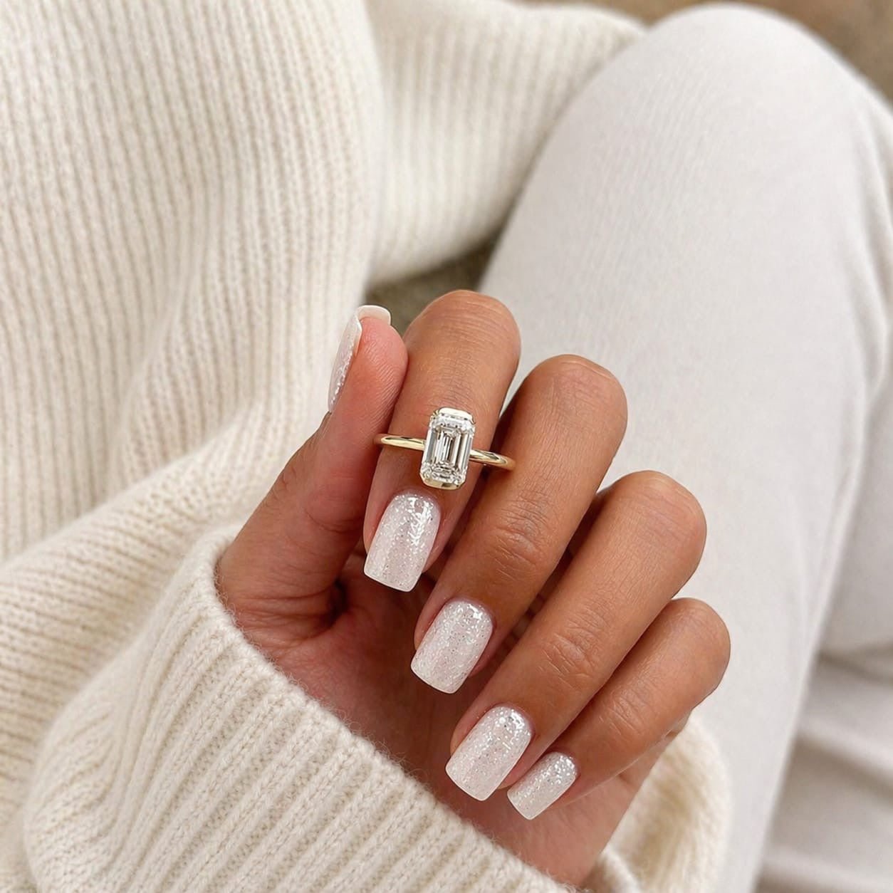 2 Carat Emerald Cut Lab Grown Diamond Half Bezel Engagement Ring - Mivaan Fine Jewelry