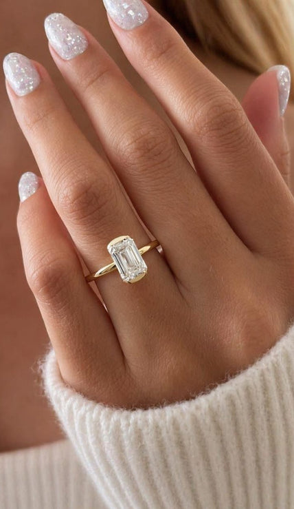 2 Carat Emerald Cut Lab Grown Diamond Half Bezel Engagement Ring - Mivaan Fine Jewelry
