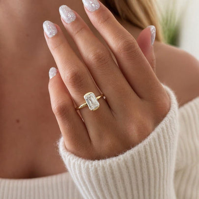 2 Carat Emerald Cut Lab Grown Diamond Half Bezel Engagement Ring - Mivaan Fine Jewelry