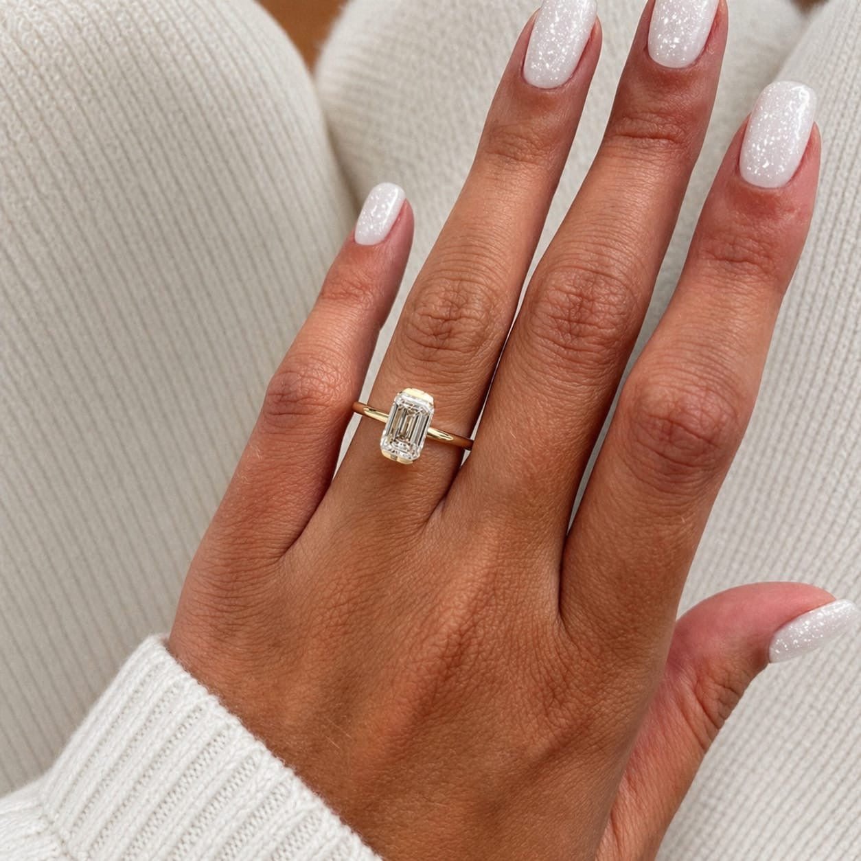 2 Carat Emerald Cut Lab Grown Diamond Half Bezel Engagement Ring - Mivaan Fine Jewelry