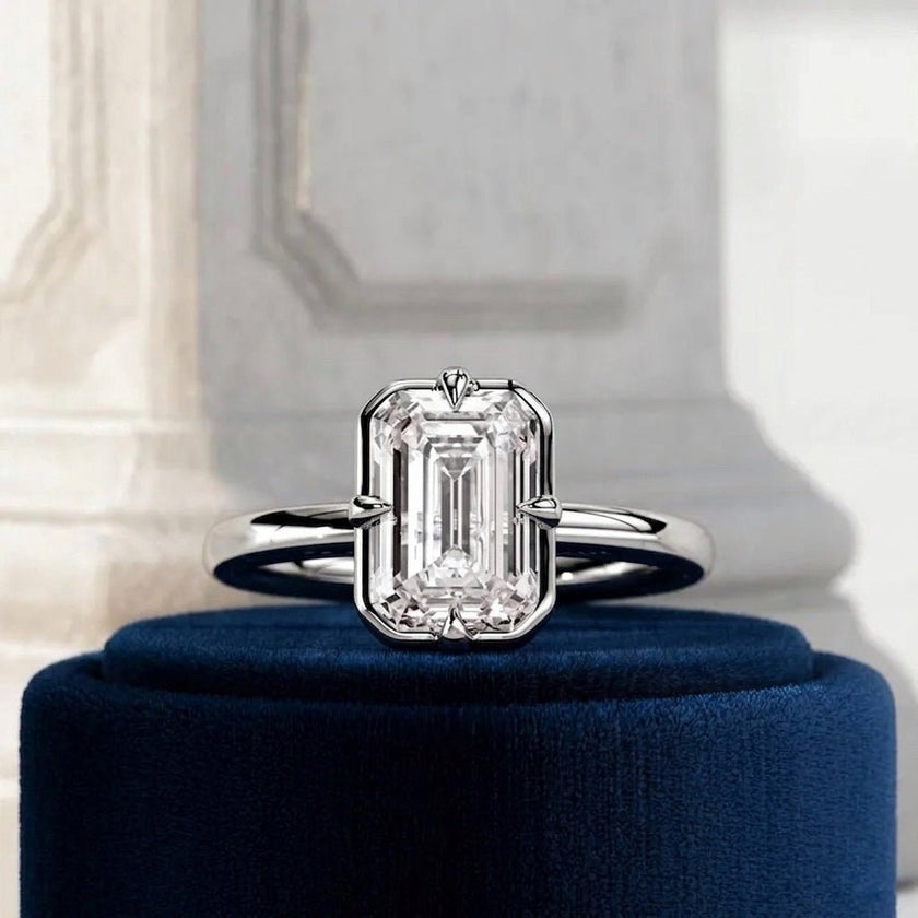 2 Carat Emerald Cut Lab Grown Diamond Prong Set Ring for Women - Mivaan Fine Jewelry