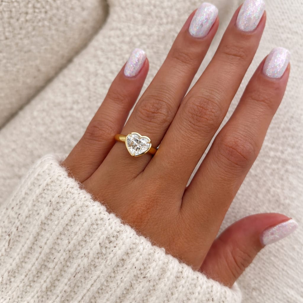 2 Carat Heart Cut Lab Grown Diamond Bezel Set Ring in 14K Solid Gold - Mivaan Fine Jewelry