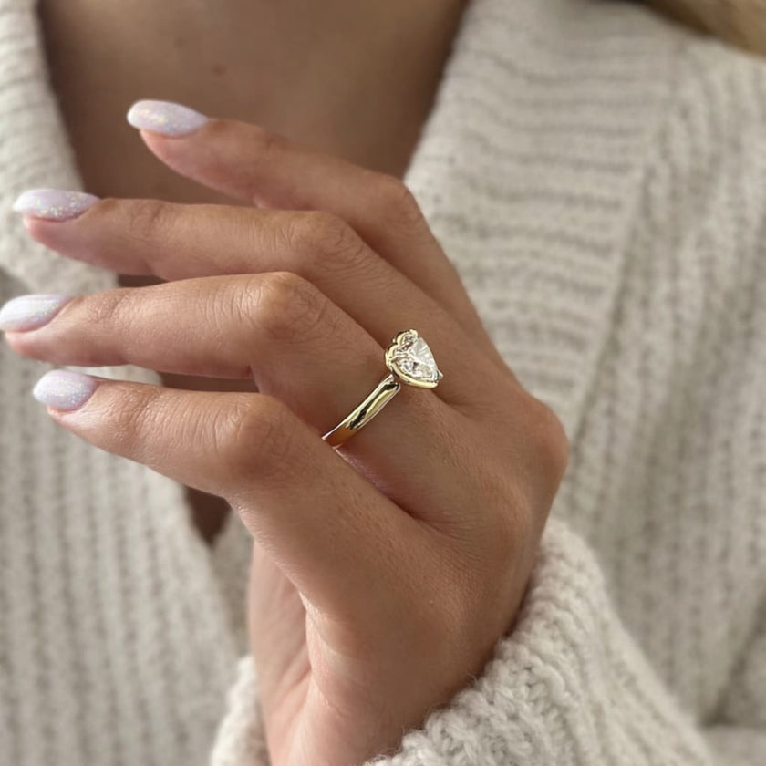 2 Carat Heart Cut Lab Grown Diamond Bezel Set Ring in 14K Solid Gold - Mivaan Fine Jewelry