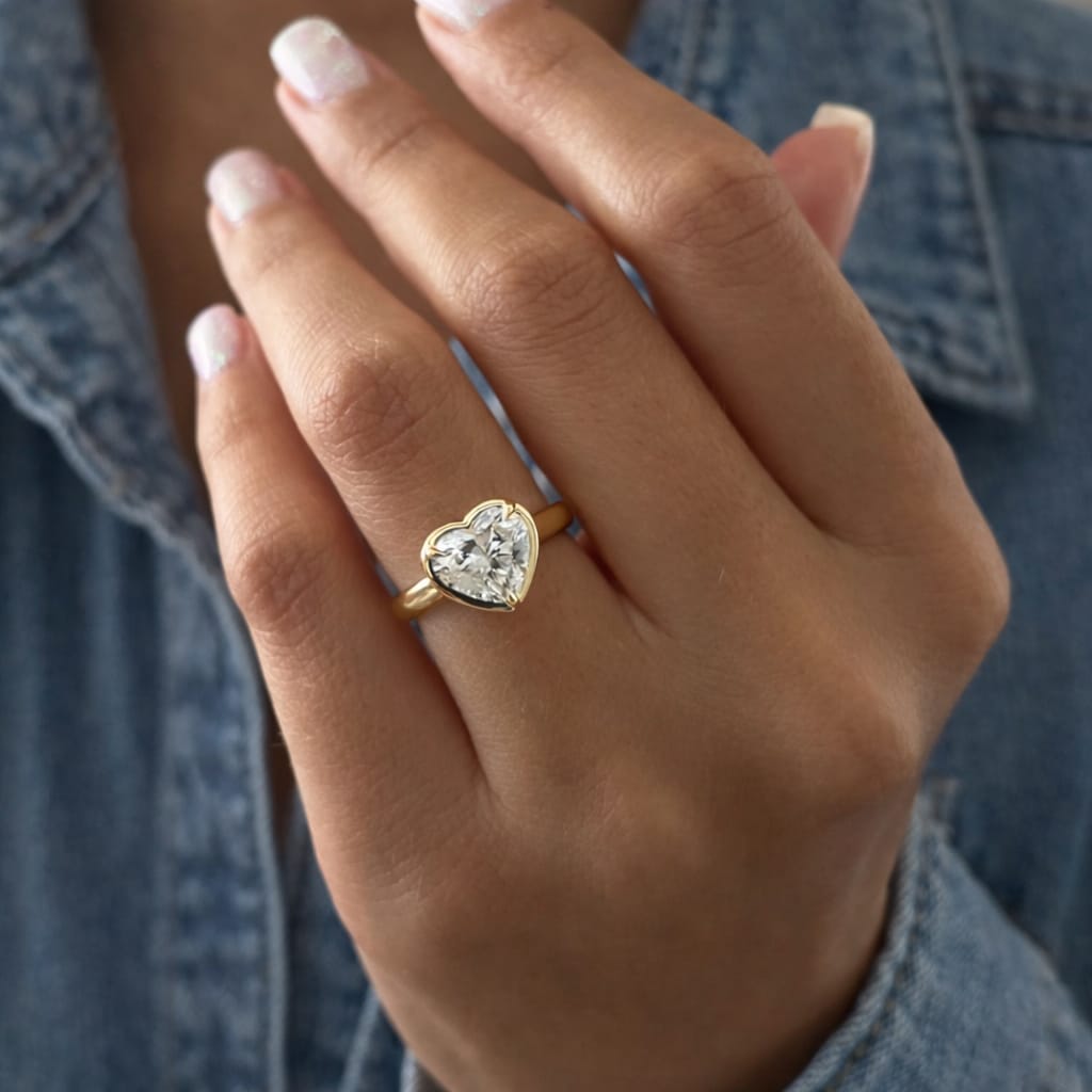 2 Carat Heart Cut Lab Grown Diamond Bezel Set Ring in 14K Solid Gold - Mivaan Fine Jewelry