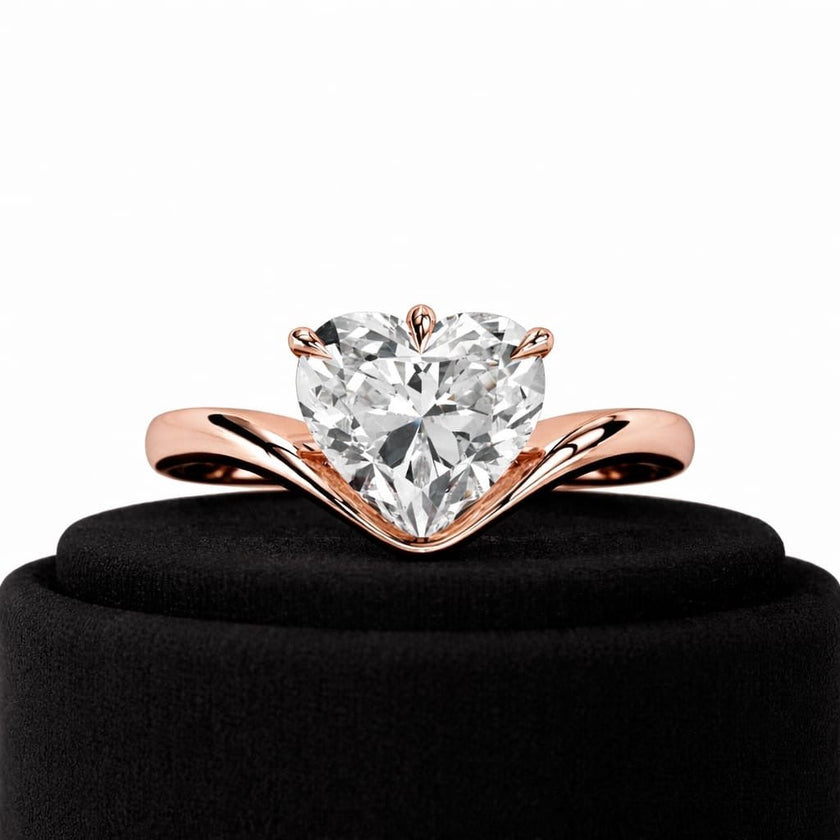 2 Carat Heart Shape Lab Grown Diamond Solitaire Ring Curved Band Engagement Ring - Mivaan Fine Jewelry