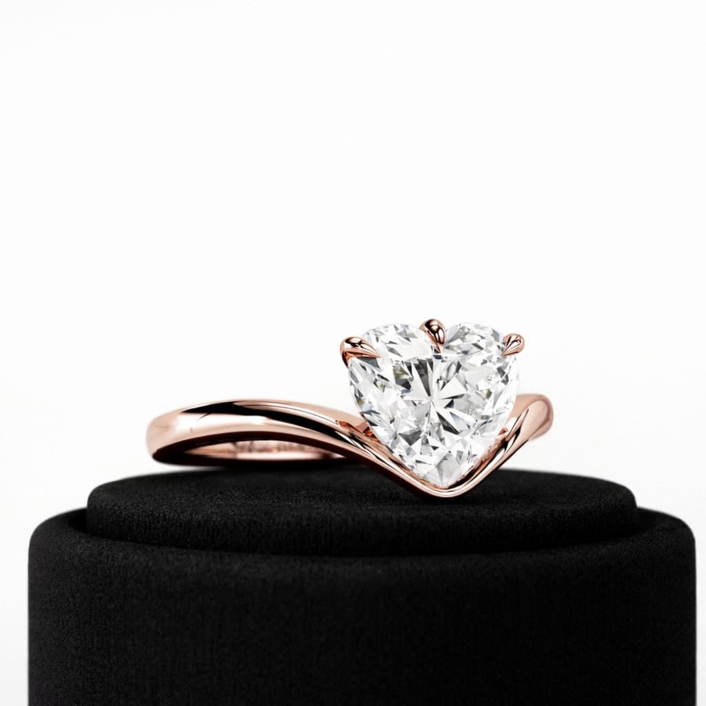 2 Carat Heart Shape Lab Grown Diamond Solitaire Ring Curved Band Engagement Ring - Mivaan Fine Jewelry