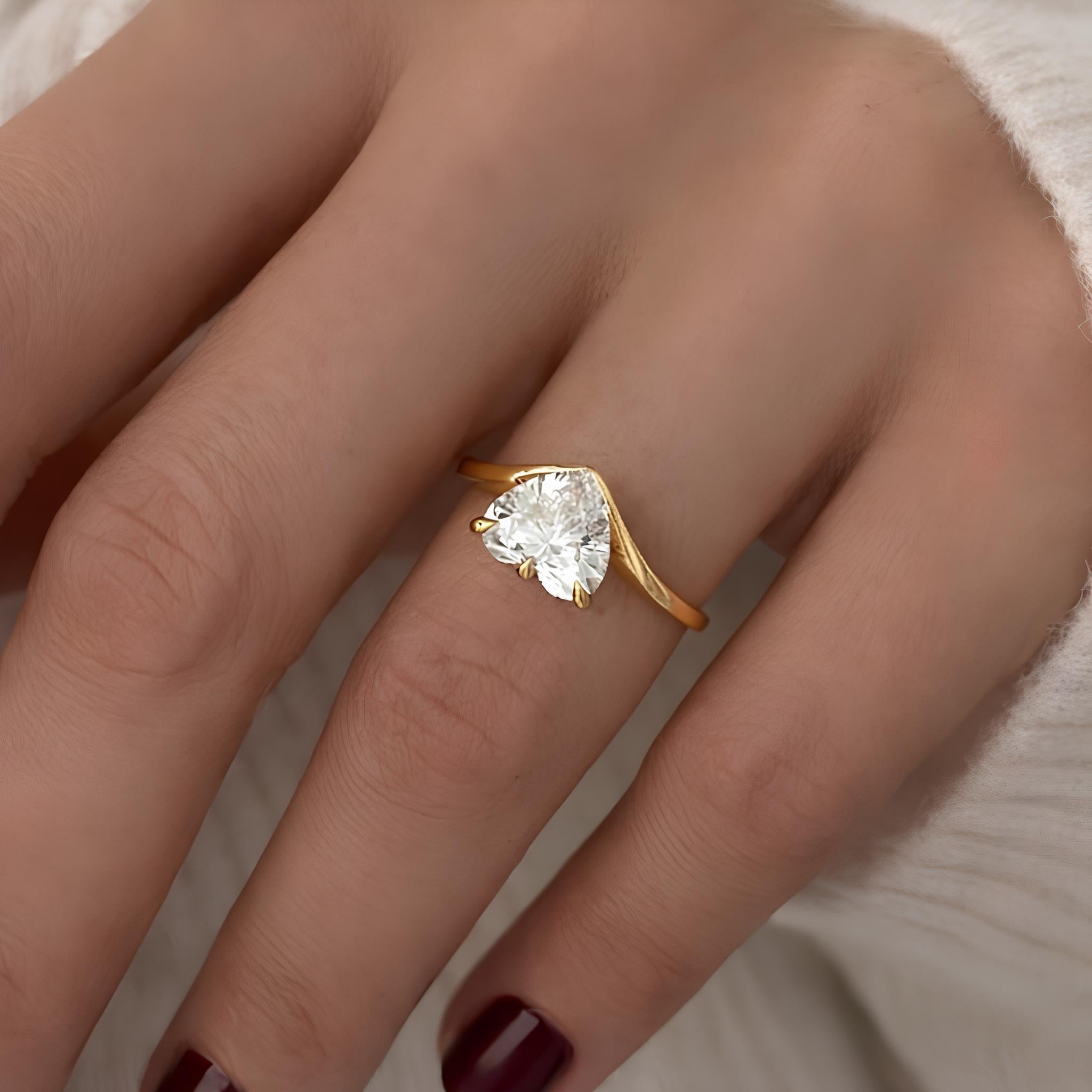 2 Carat Heart Shape Lab Grown Diamond Solitaire Ring Curved Band Engagement Ring - Mivaan Fine Jewelry