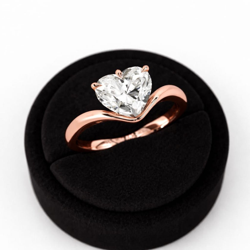 2 Carat Heart Shape Lab Grown Diamond Solitaire Ring Curved Band Engagement Ring - Mivaan Fine Jewelry