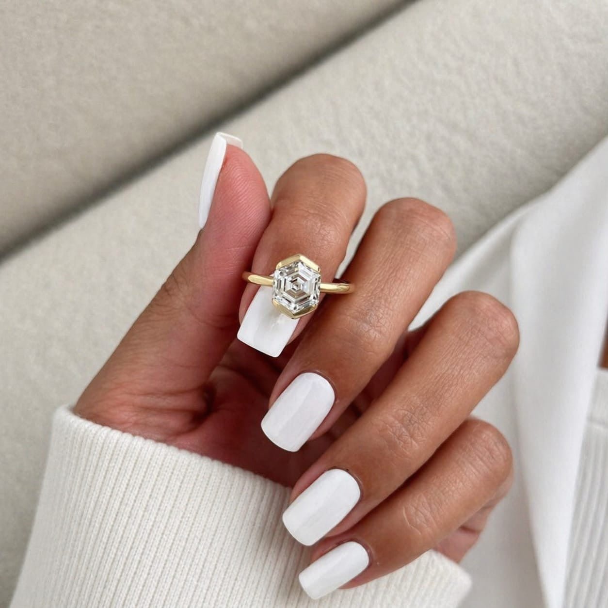 2 Carat Hexagon Cut Lab Grown Diamond Half Bezel Ring in 14K Solid Gold - Mivaan Fine Jewelry