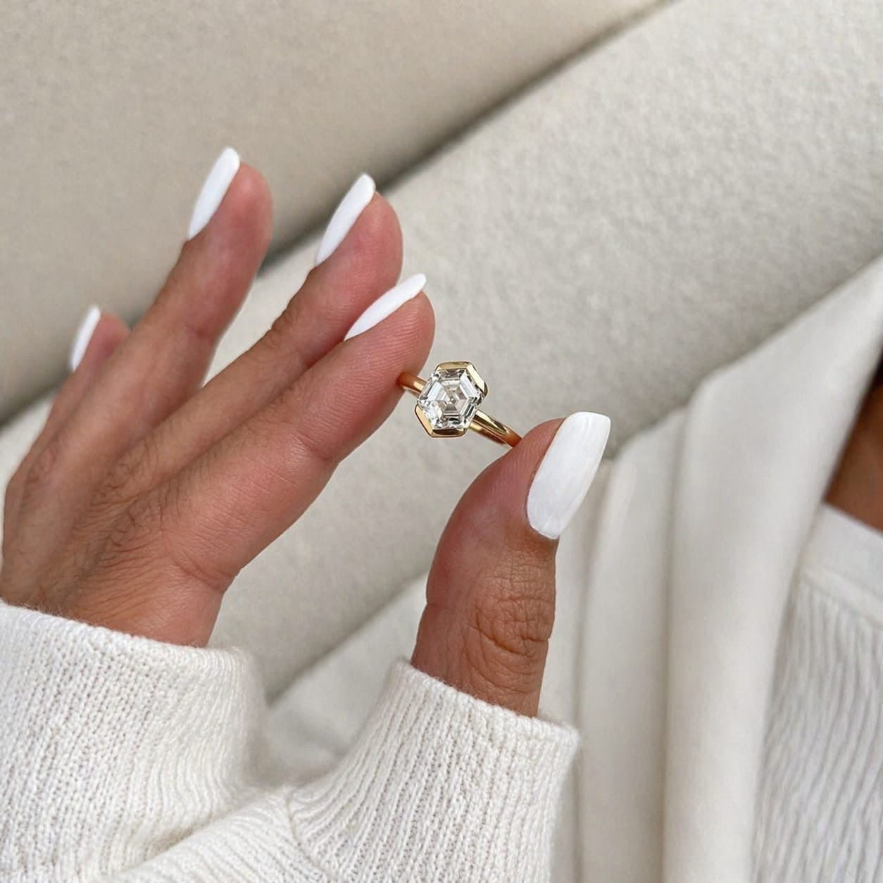 2 Carat Hexagon Cut Lab Grown Diamond Half Bezel Ring in 14K Solid Gold - Mivaan Fine Jewelry