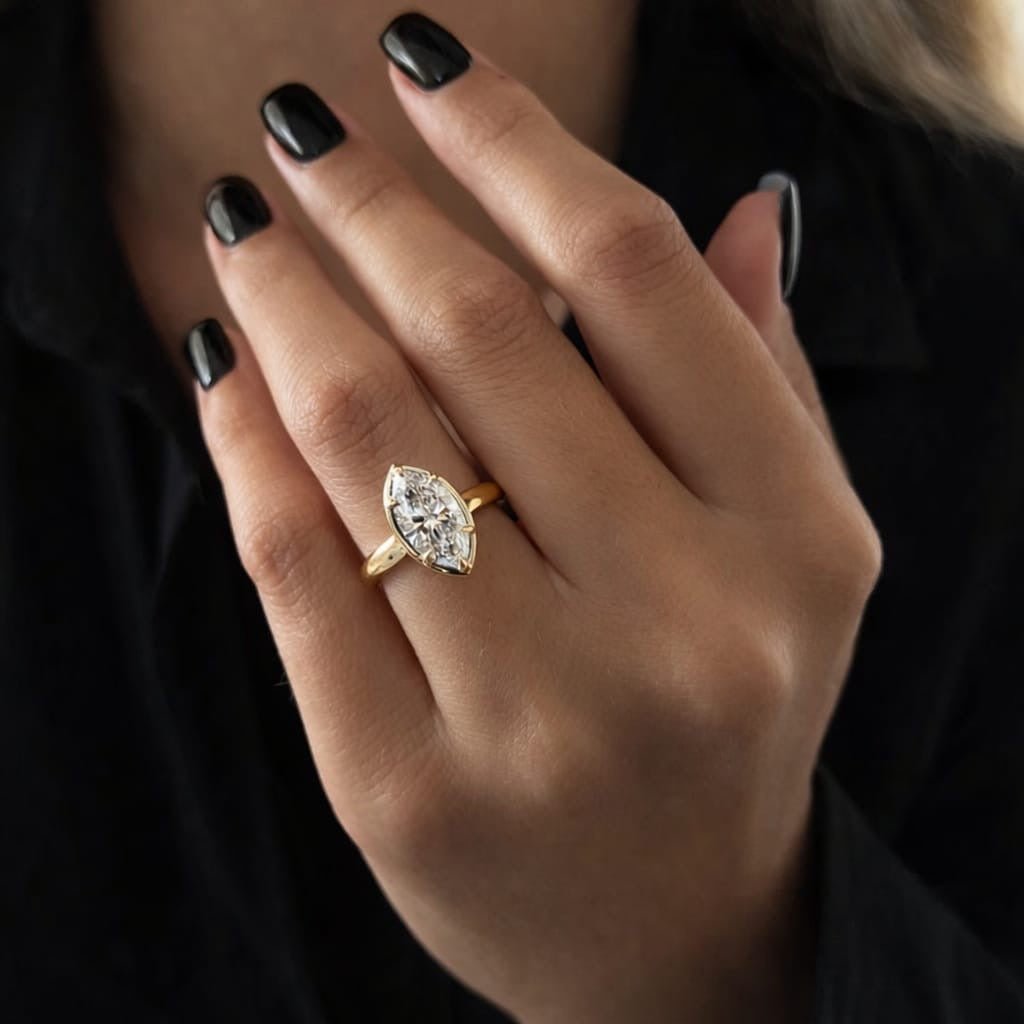 2 Carat Marquise Cut Lab Grown Diamond Ring for Women Bezel Prong Set - Mivaan Fine Jewelry