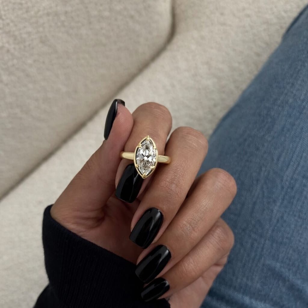 2 Carat Marquise Cut Lab Grown Diamond Ring for Women Bezel Prong Set - Mivaan Fine Jewelry