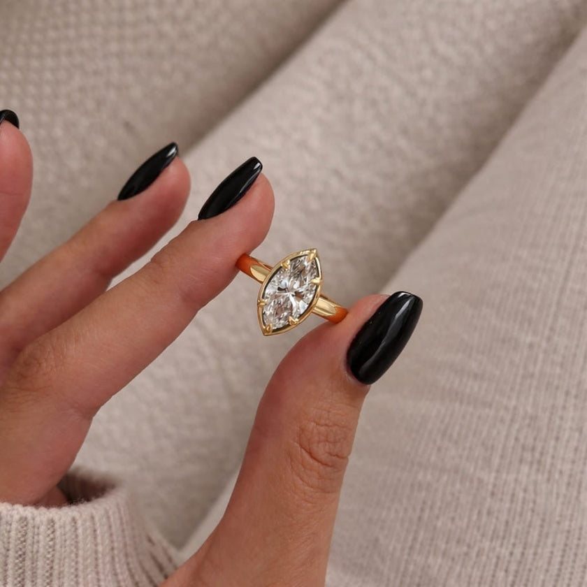 2 Carat Marquise Cut Lab Grown Diamond Ring for Women Bezel Prong Set - Mivaan Fine Jewelry