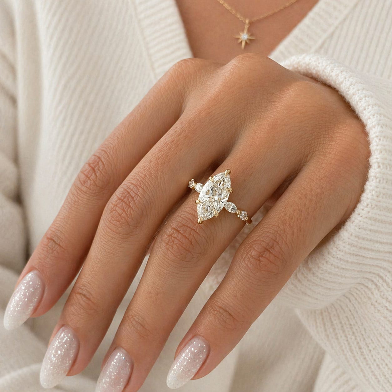 2 Carat Marquise Lab Grown Diamond Engagement Ring 6 Prong Set - Mivaan Fine Jewelry