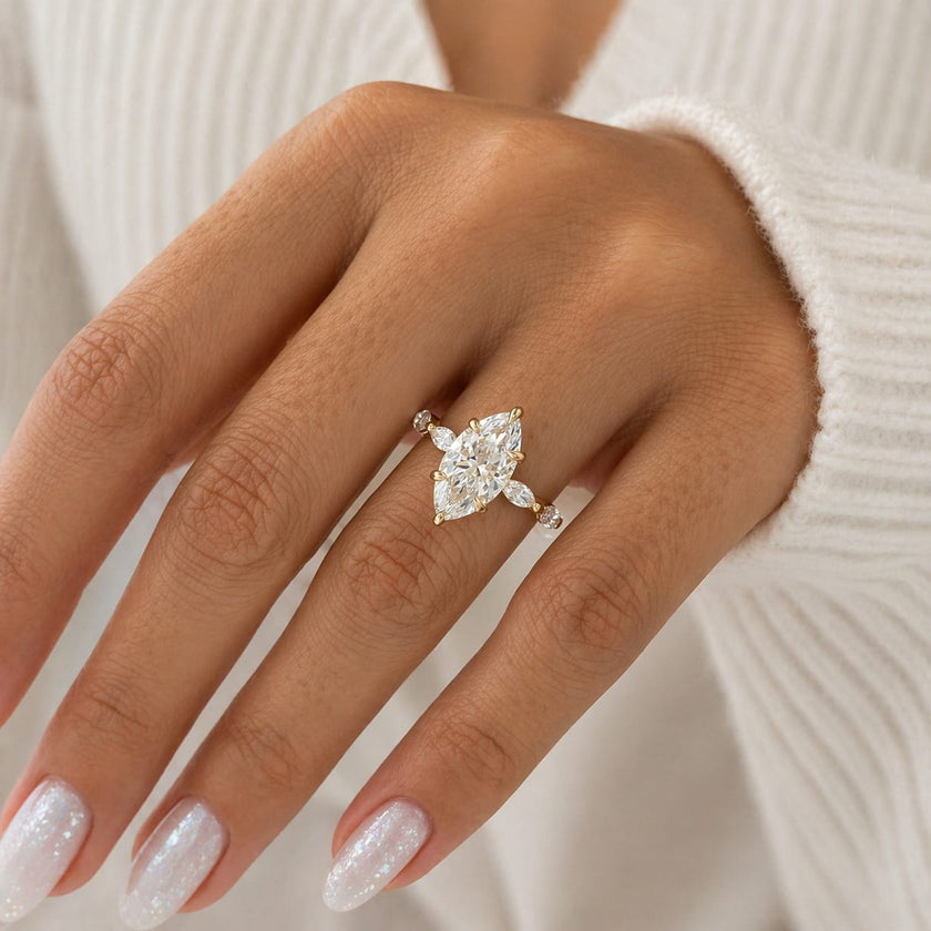 2 Carat Marquise Lab Grown Diamond Engagement Ring 6 Prong Set - Mivaan Fine Jewelry