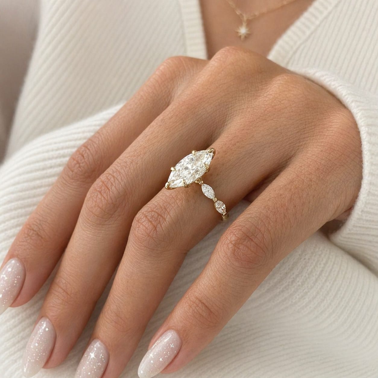 2 Carat Marquise Lab Grown Diamond Engagement Ring 6 Prong Set - Mivaan Fine Jewelry
