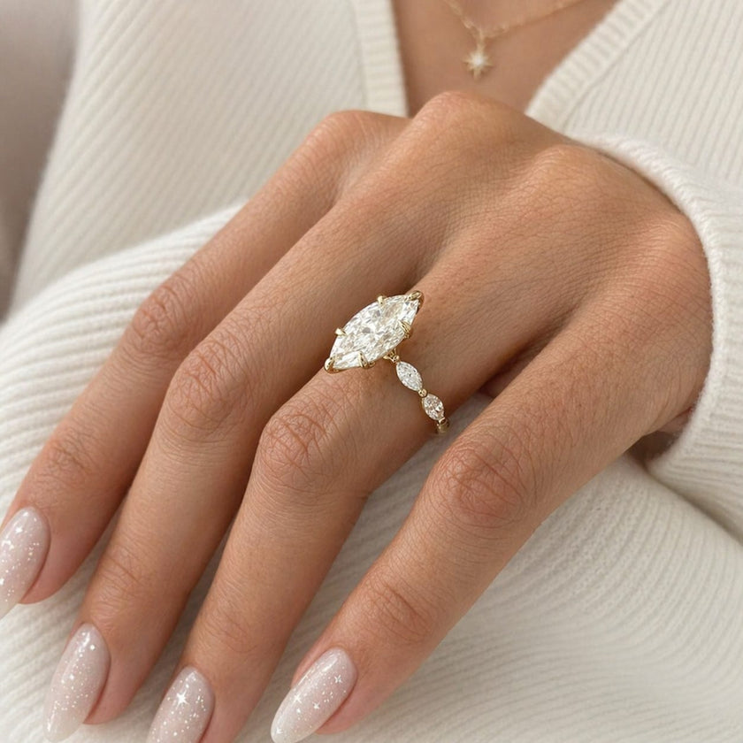 2 Carat Marquise Lab Grown Diamond Engagement Ring 6 Prong Set - Mivaan Fine Jewelry