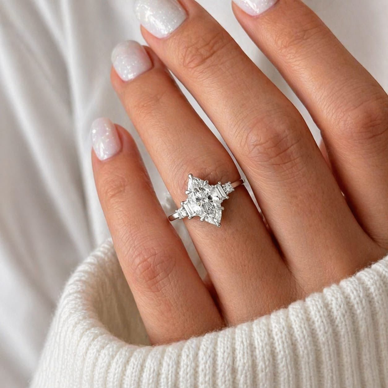 2 Carat Marquise Lab Grown Diamond Five Stone Ring in 14K White Gold - Mivaan Fine Jewelry