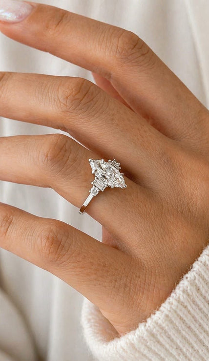 2 Carat Marquise Lab Grown Diamond Five Stone Ring in 14K White Gold - Mivaan Fine Jewelry