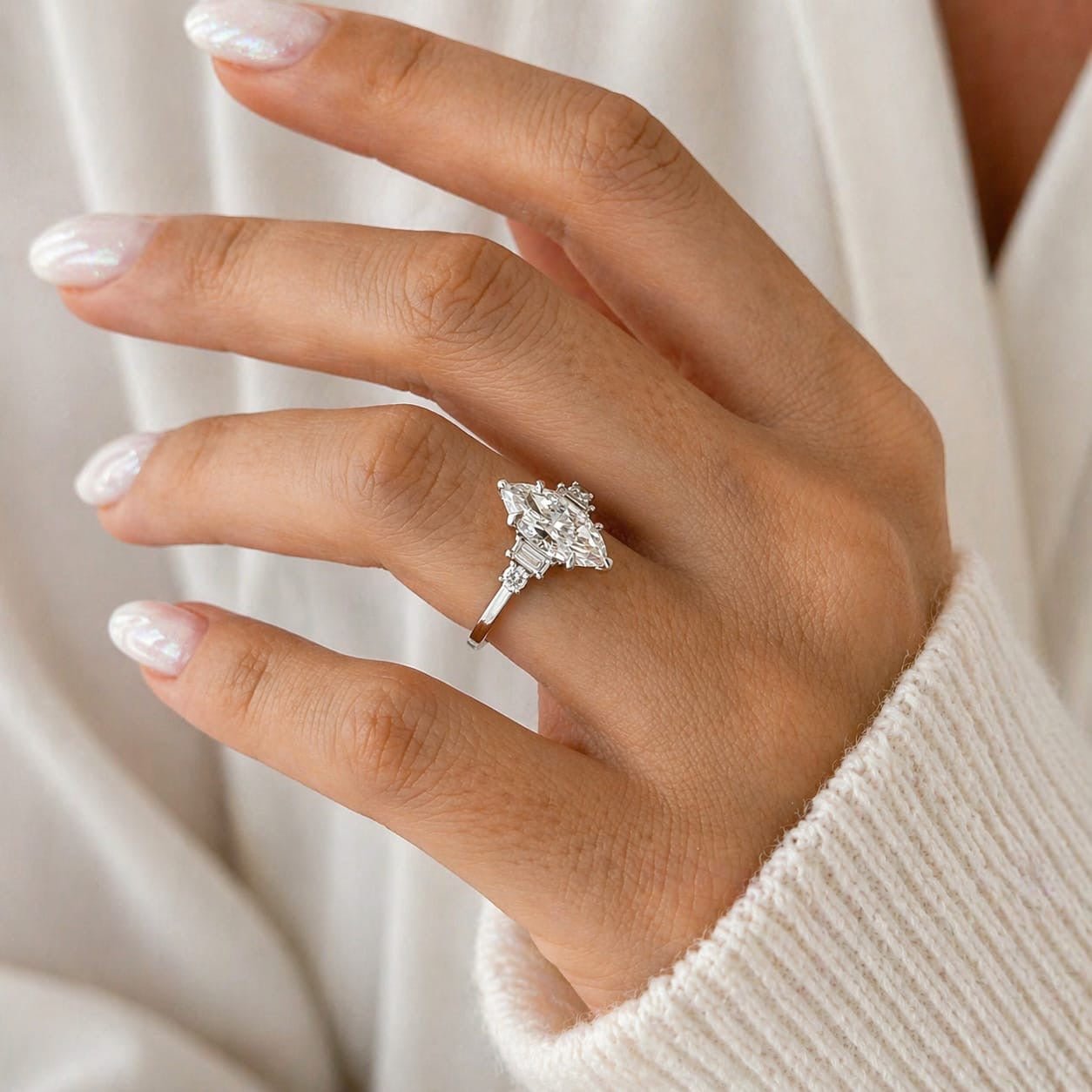 2 Carat Marquise Lab Grown Diamond Five Stone Ring in 14K White Gold - Mivaan Fine Jewelry