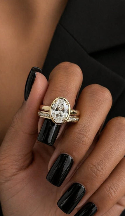 2 Carat Oval Cut Diamond Thick Bezel Prong Ring in 14K Solid Gold - Mivaan Fine Jewelry
