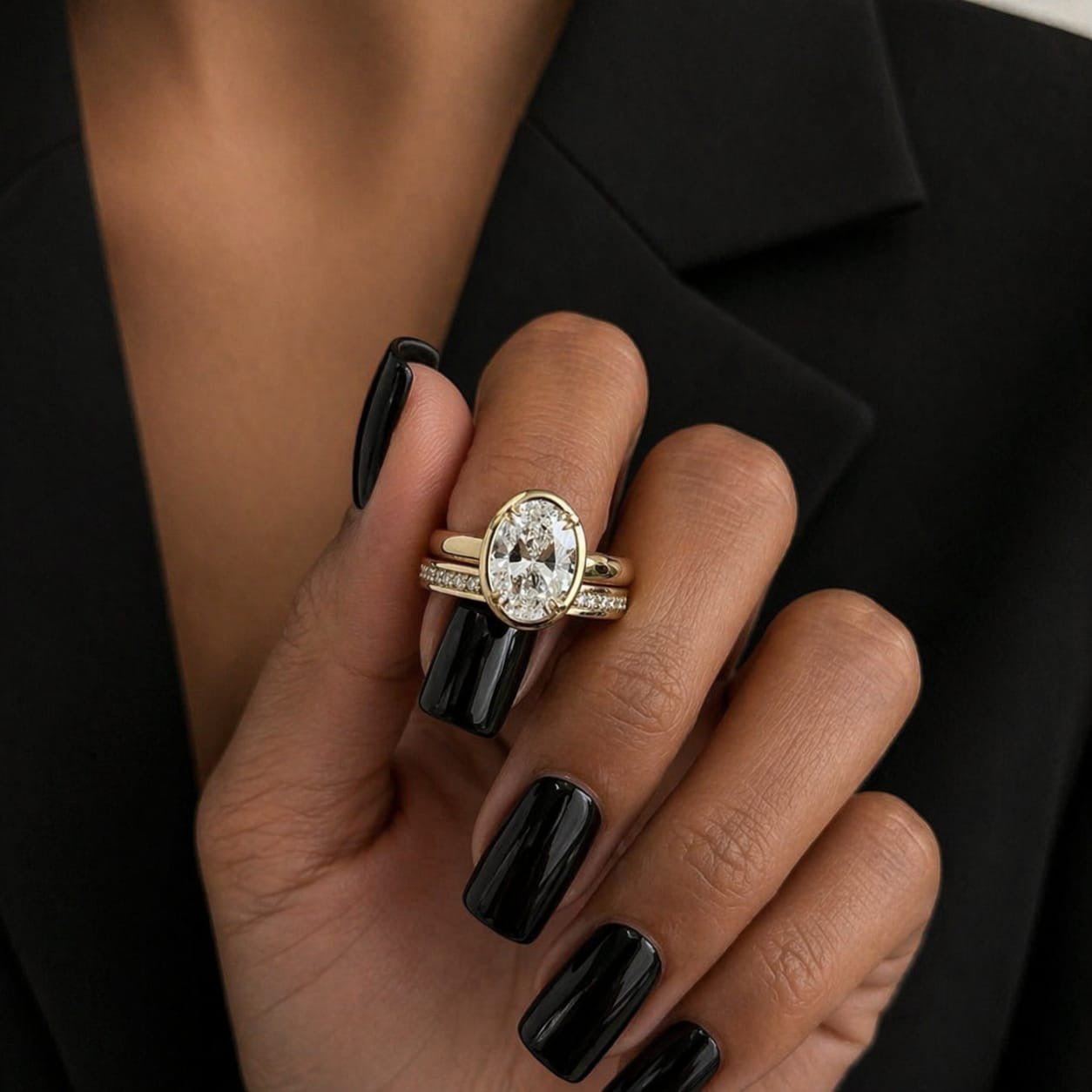 2 Carat Oval Cut Diamond Thick Bezel Prong Ring in 14K Solid Gold - Mivaan Fine Jewelry