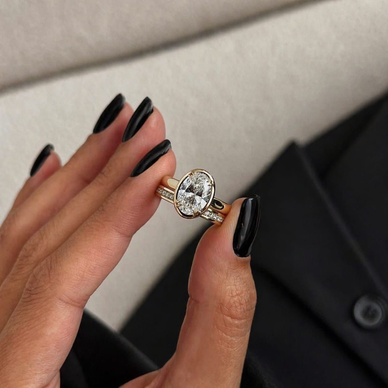 2 Carat Oval Cut Diamond Thick Bezel Prong Ring in 14K Solid Gold - Mivaan Fine Jewelry