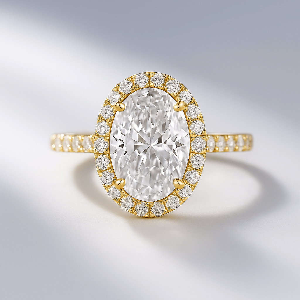 2 Carat Oval Cut Halo Diamond Engagement Ring with Pave Band - Mivaan Fine Jewelry