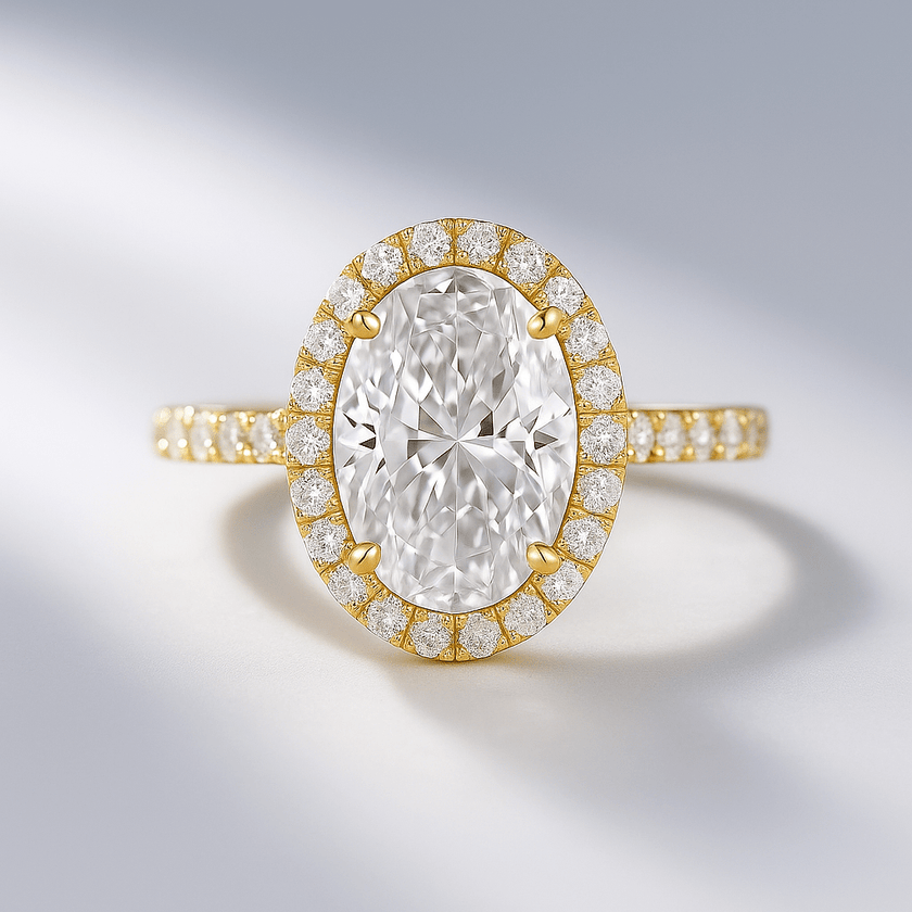 2 Carat Oval Cut Halo Diamond Engagement Ring with Pave Band - Mivaan Fine Jewelry