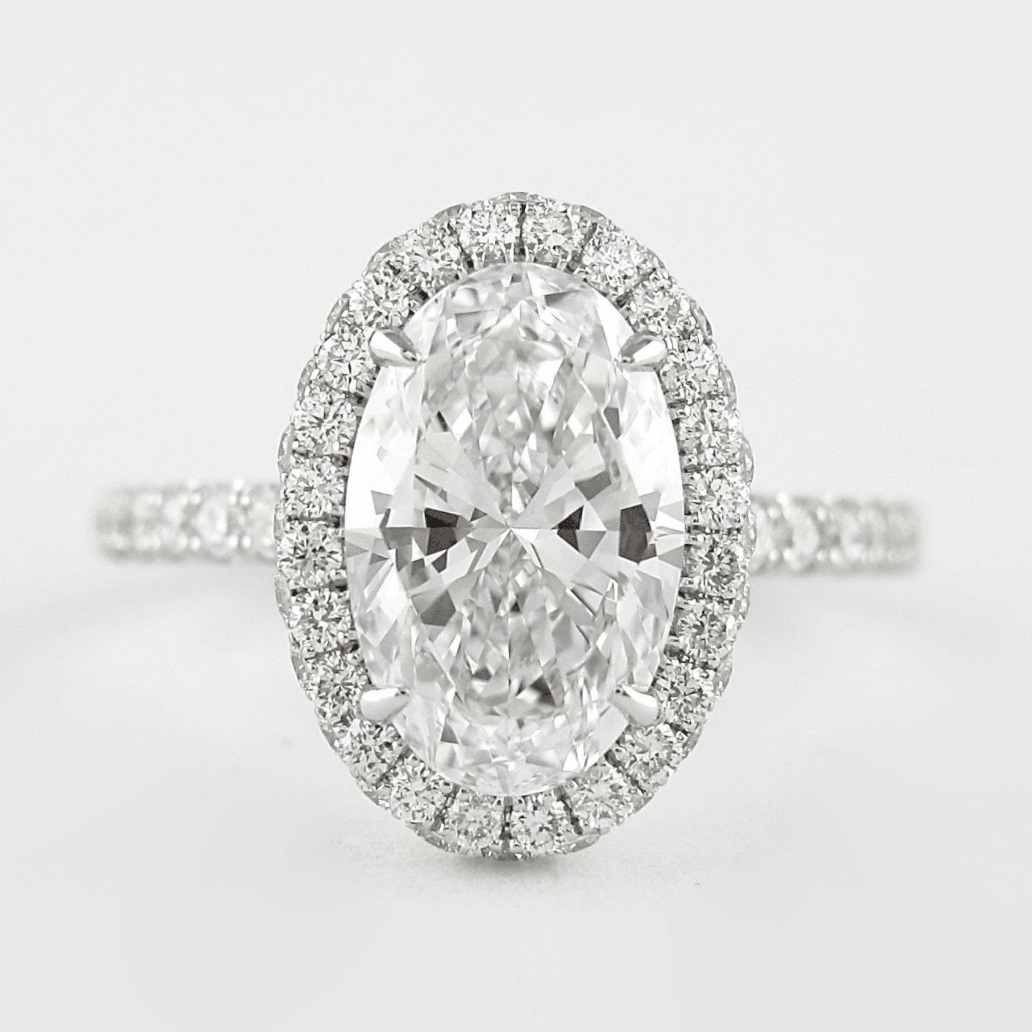 2 Carat Oval Cut Halo Diamond Engagement Ring with Pave Band - Mivaan Fine Jewelry