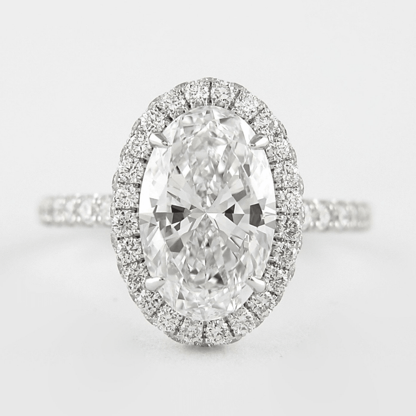 2 Carat Oval Cut Halo Diamond Engagement Ring with Pave Band - Mivaan Fine Jewelry