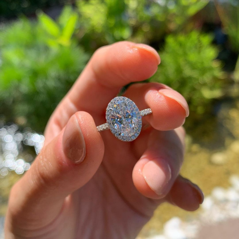 2 Carat Oval Cut Halo Diamond Engagement Ring with Pave Band - Mivaan Fine Jewelry