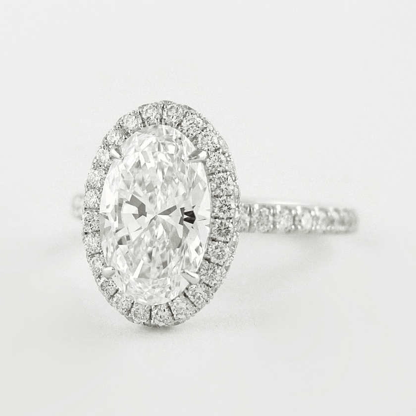 2 Carat Oval Cut Halo Diamond Engagement Ring with Pave Band - Mivaan Fine Jewelry