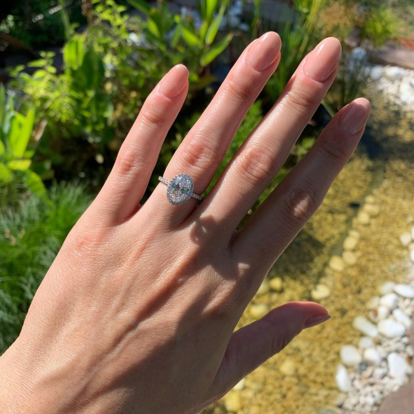 2 Carat Oval Cut Halo Diamond Engagement Ring with Pave Band - Mivaan Fine Jewelry