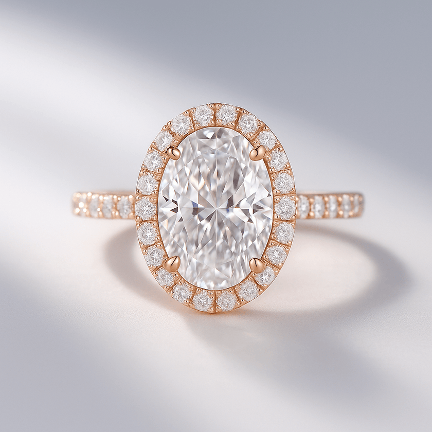 2 Carat Oval Cut Halo Diamond Engagement Ring with Pave Band - Mivaan Fine Jewelry