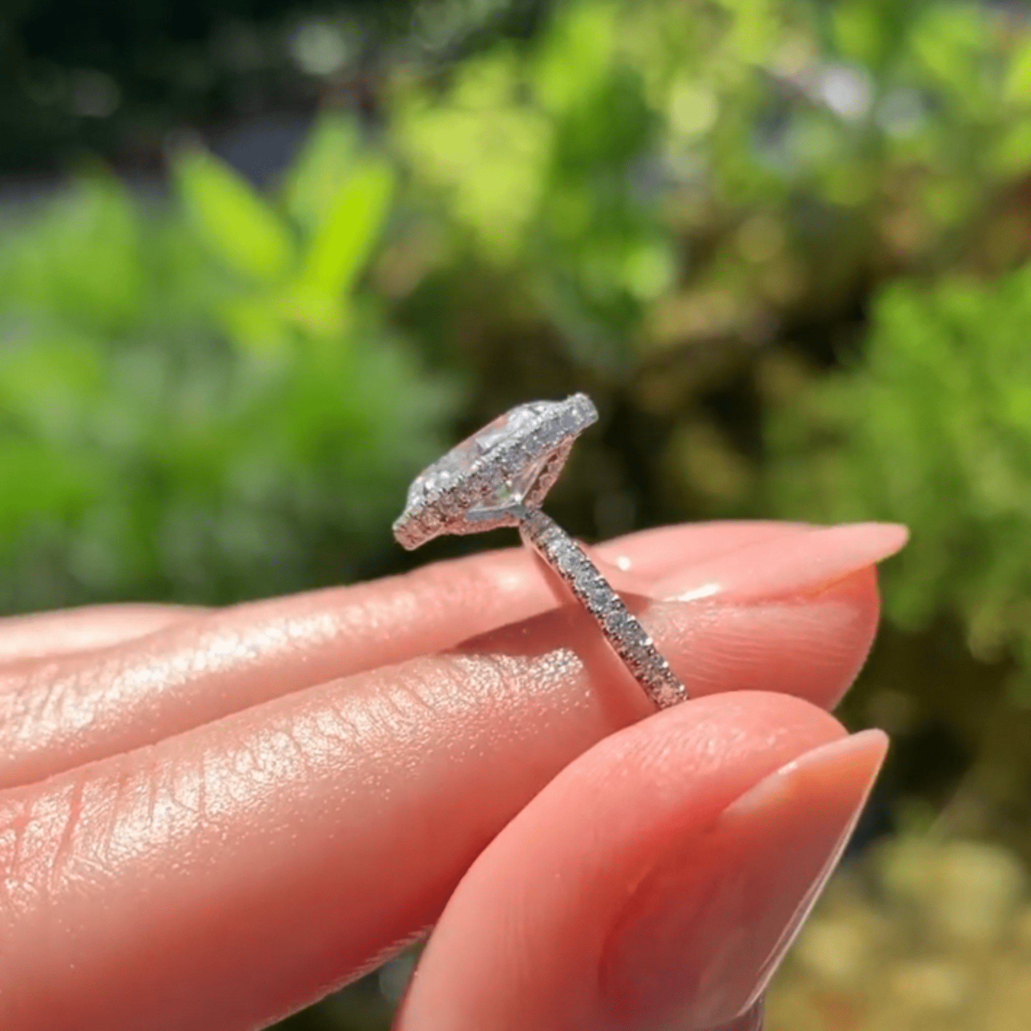 2 Carat Oval Cut Halo Diamond Engagement Ring with Pave Band - Mivaan Fine Jewelry