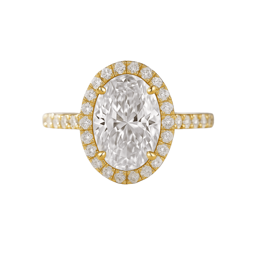 2 Carat Oval Cut Halo Diamond Engagement Ring with Pave Band - Mivaan Fine Jewelry