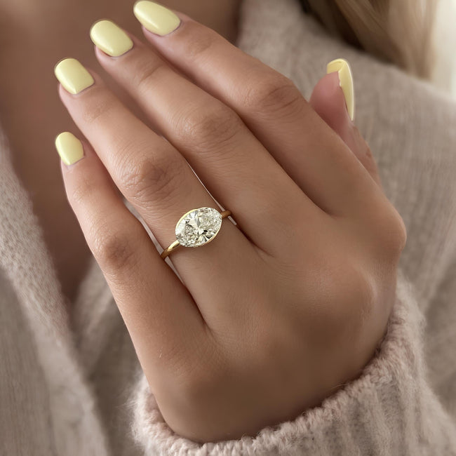 2 Carat Oval Cut Lab Grown Diamond Half Bezel Engagement Ring Solid Gold - Mivaan Fine Jewelry