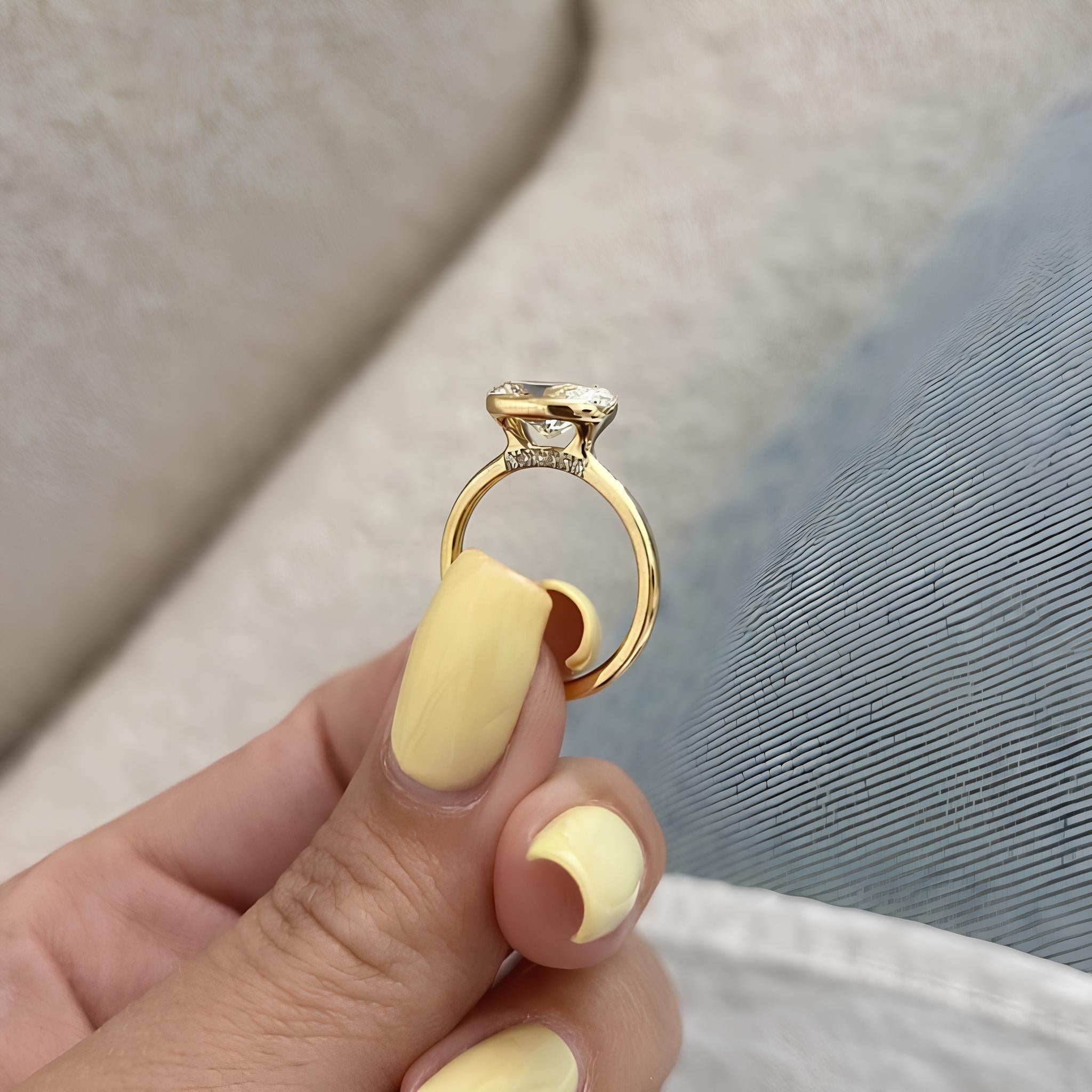 2 Carat Oval Cut Lab Grown Diamond Half Bezel Engagement Ring Solid Gold - Mivaan Fine Jewelry
