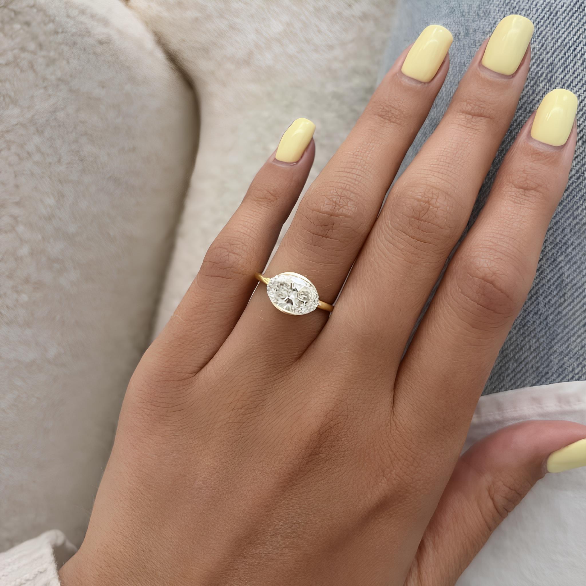 2 Carat Oval Cut Lab Grown Diamond Half Bezel Engagement Ring Solid Gold - Mivaan Fine Jewelry