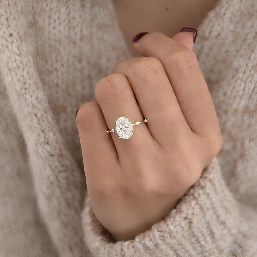 2 Carat Oval Cut Lab Grown Diamond Prong Set Ring for Women in 14K Solid Gold - Mivaan Fine Jewelry