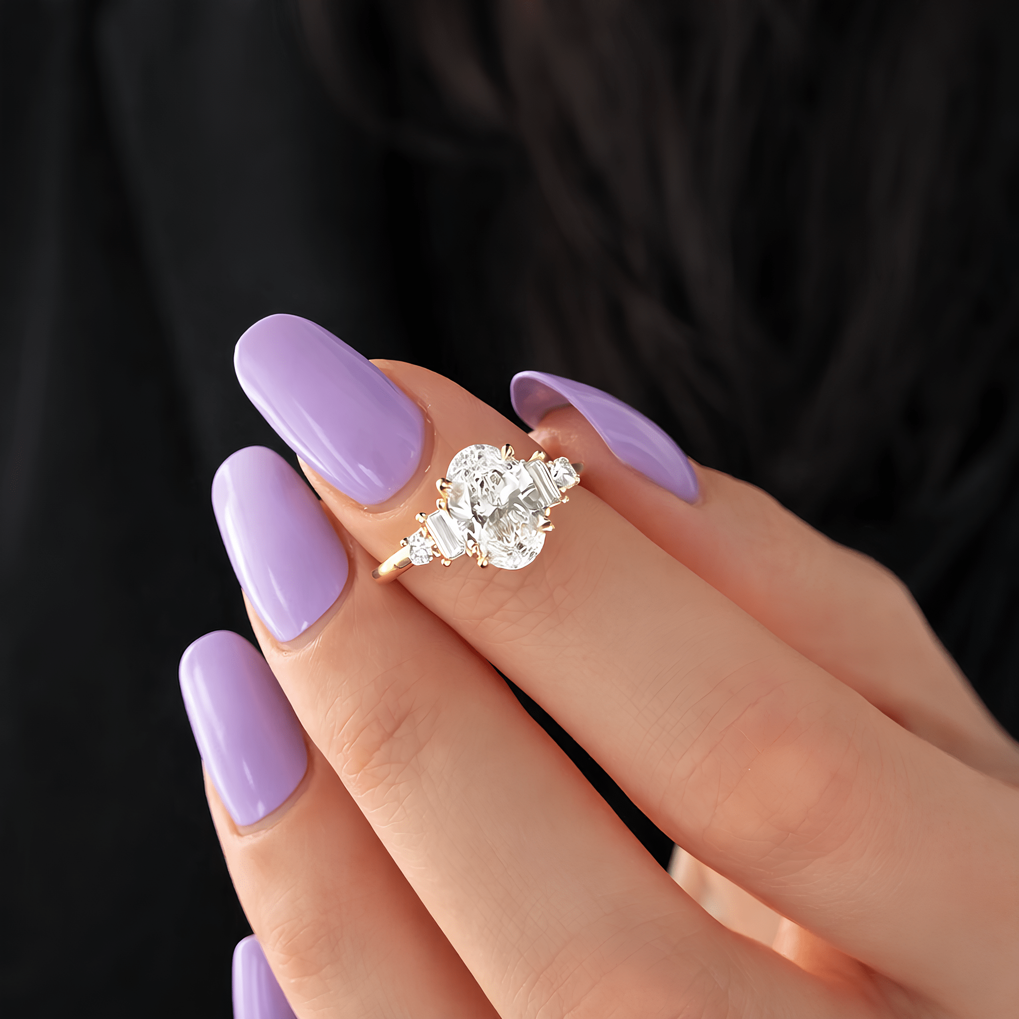 2 Carat Oval Cut Lab Grown Diamond Ring with Round and Baguette Side Stones - Mivaan Fine Jewelry