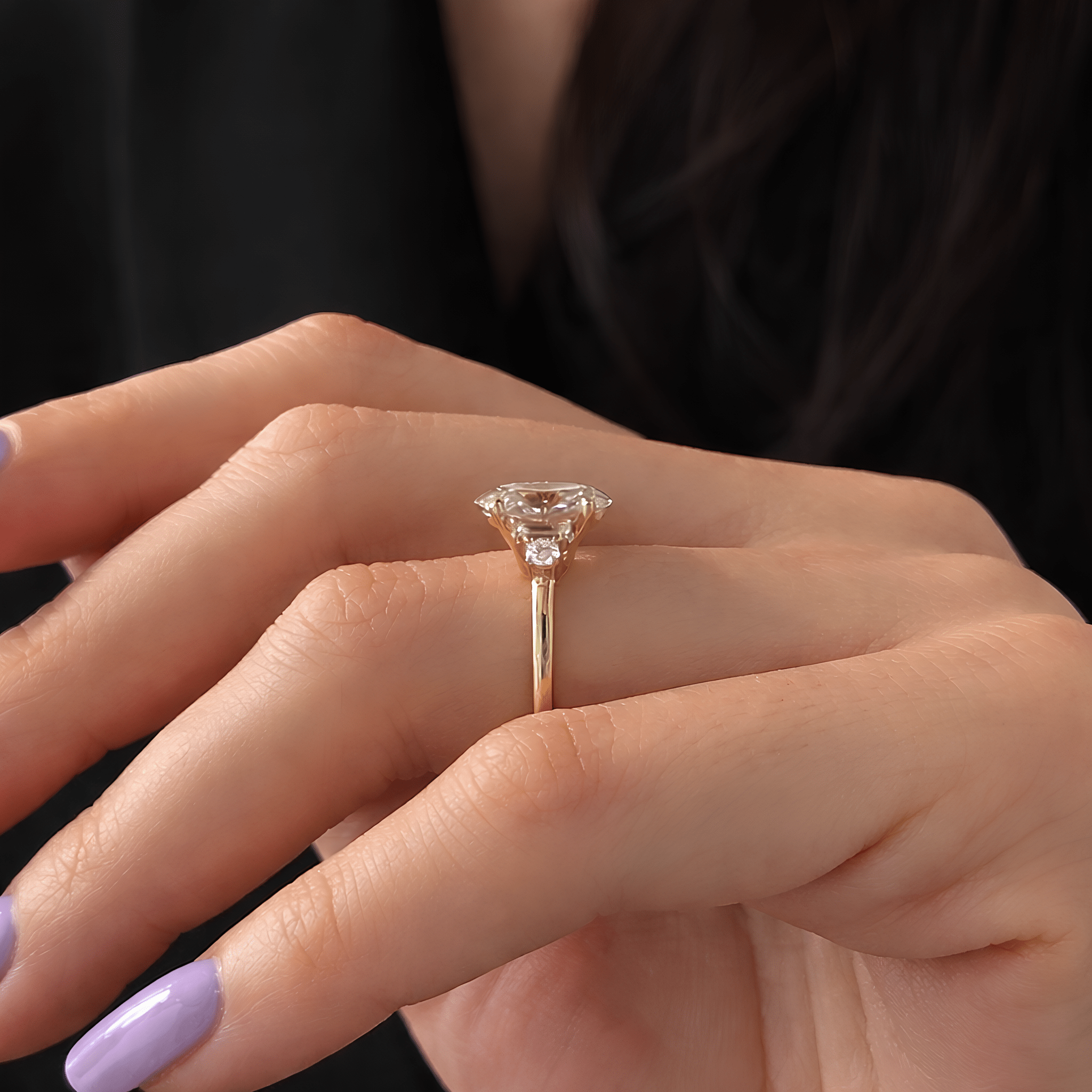 2 Carat Oval Cut Lab Grown Diamond Ring with Round and Baguette Side Stones - Mivaan Fine Jewelry