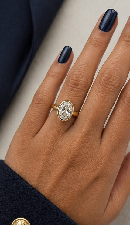2 Carat Oval Lab Grown Diamond Bezel Set Art Deco Ring in 14K Solid Gold - Mivaan Fine Jewelry