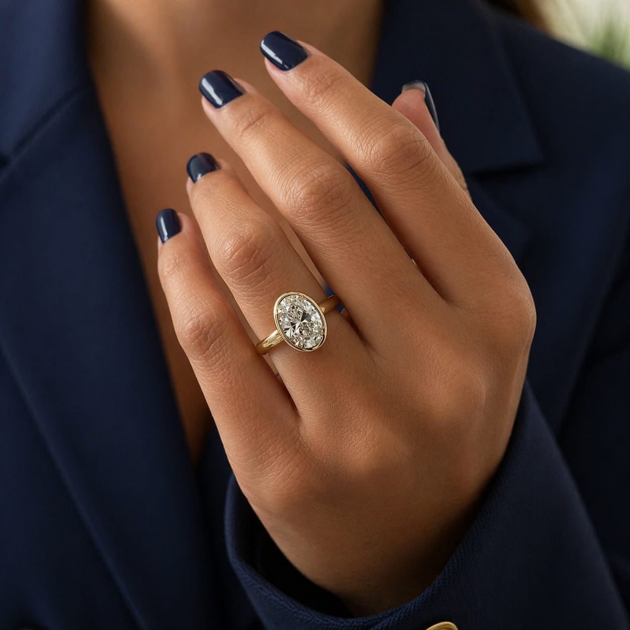 2 Carat Oval Lab Grown Diamond Bezel Set Art Deco Ring in 14K Solid Gold - Mivaan Fine Jewelry