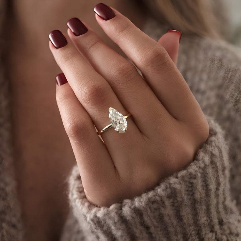 2 Carat Pear Cut Lab Grown Diamond Bezel Set Ring - Mivaan Fine Jewelry